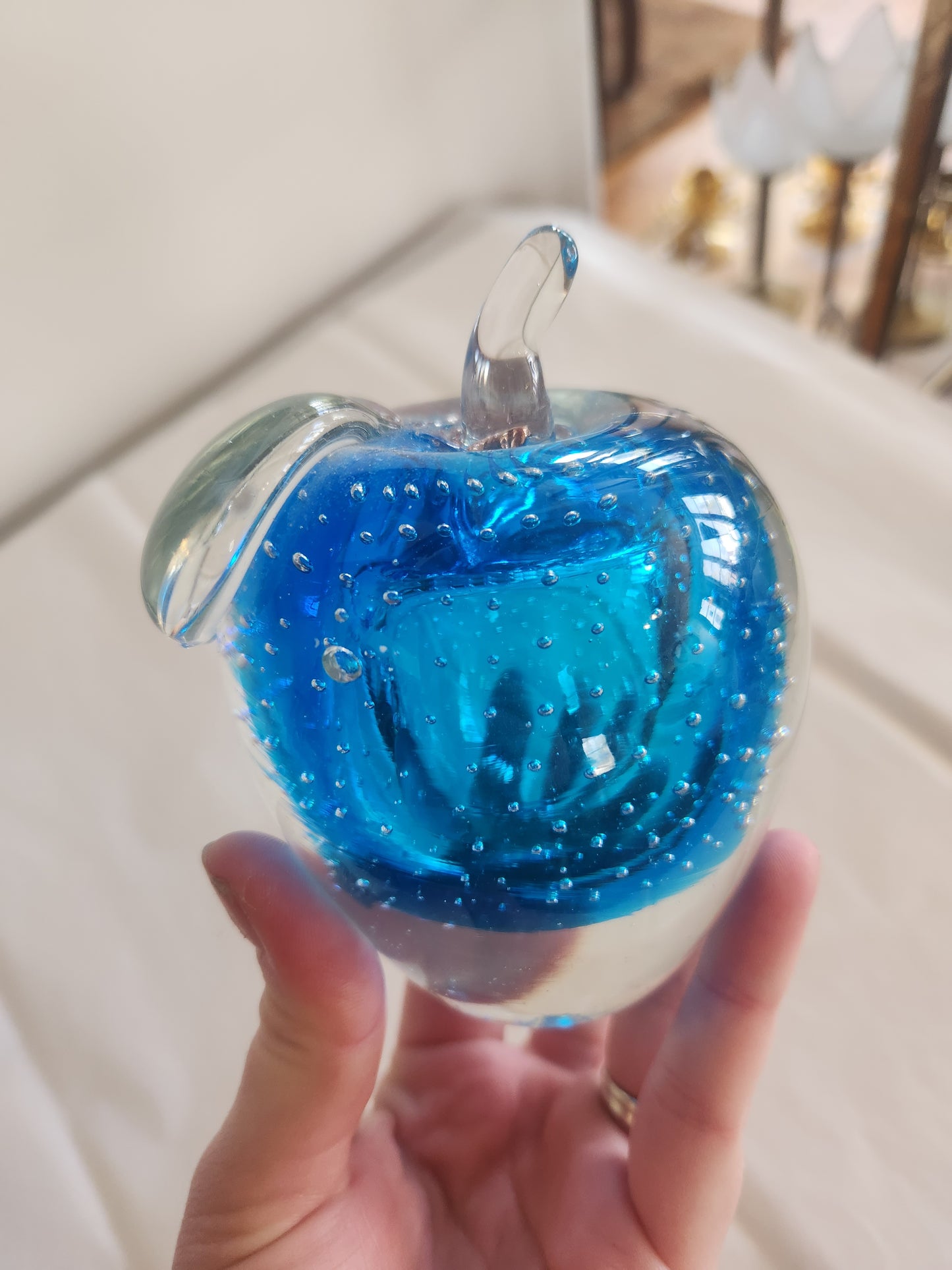 Blue Art Glass Apple