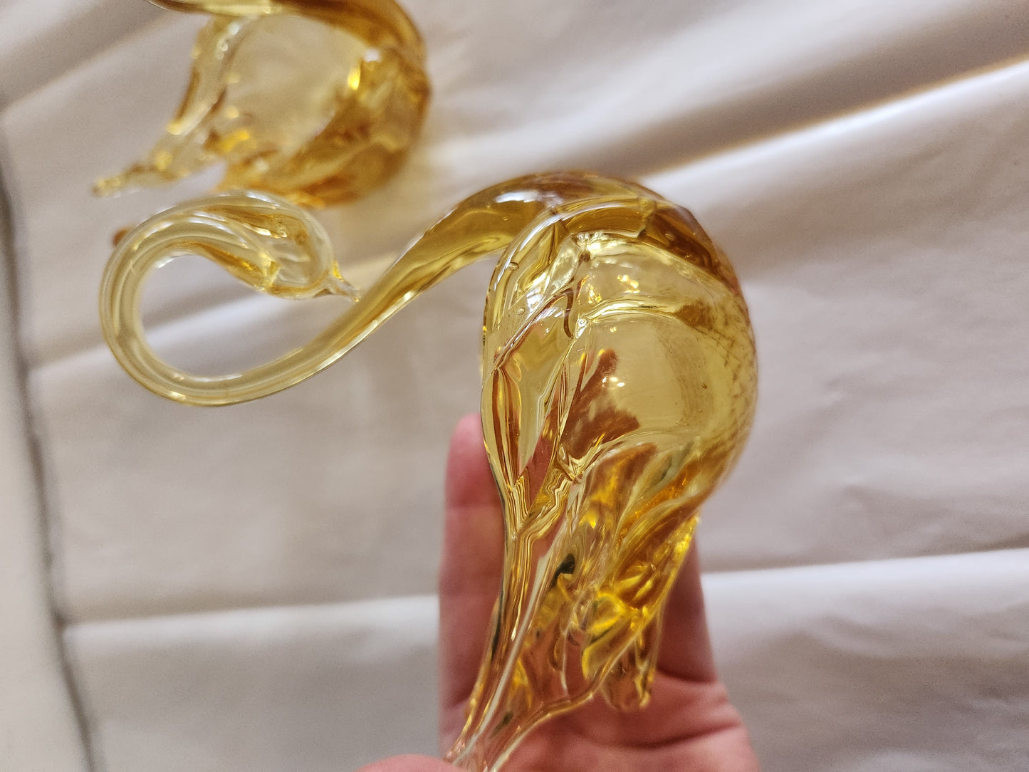 Amber Glass Swan Candle Holder/Catch All (2)