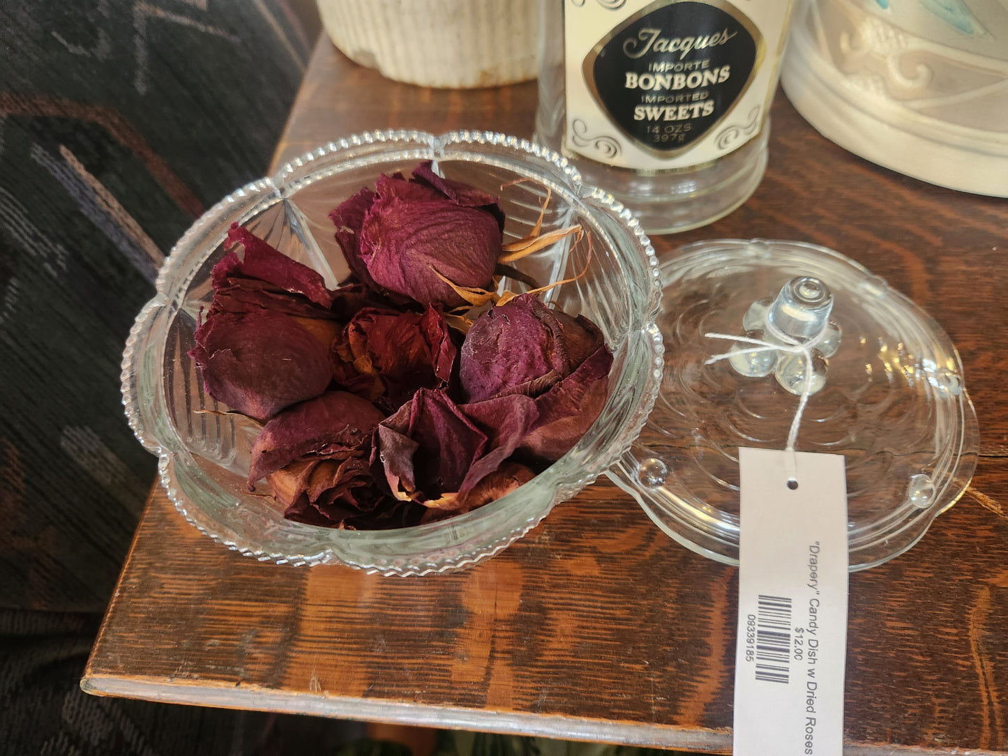 "Drapery" Candy Dish w Dried Roses