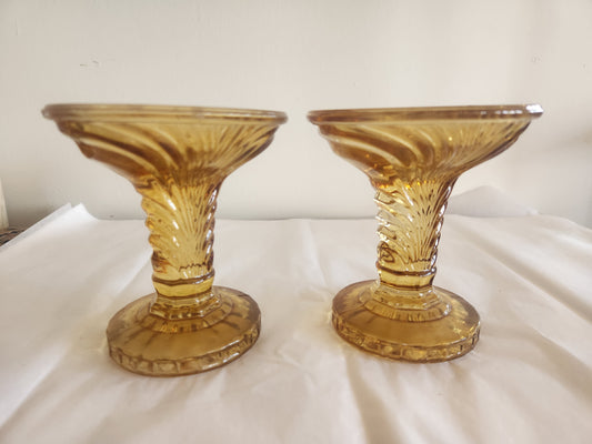 Amber Glass Candle Holders