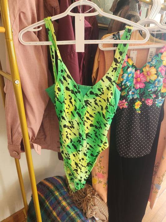 80s Neon Green High Cut Bathing Suit