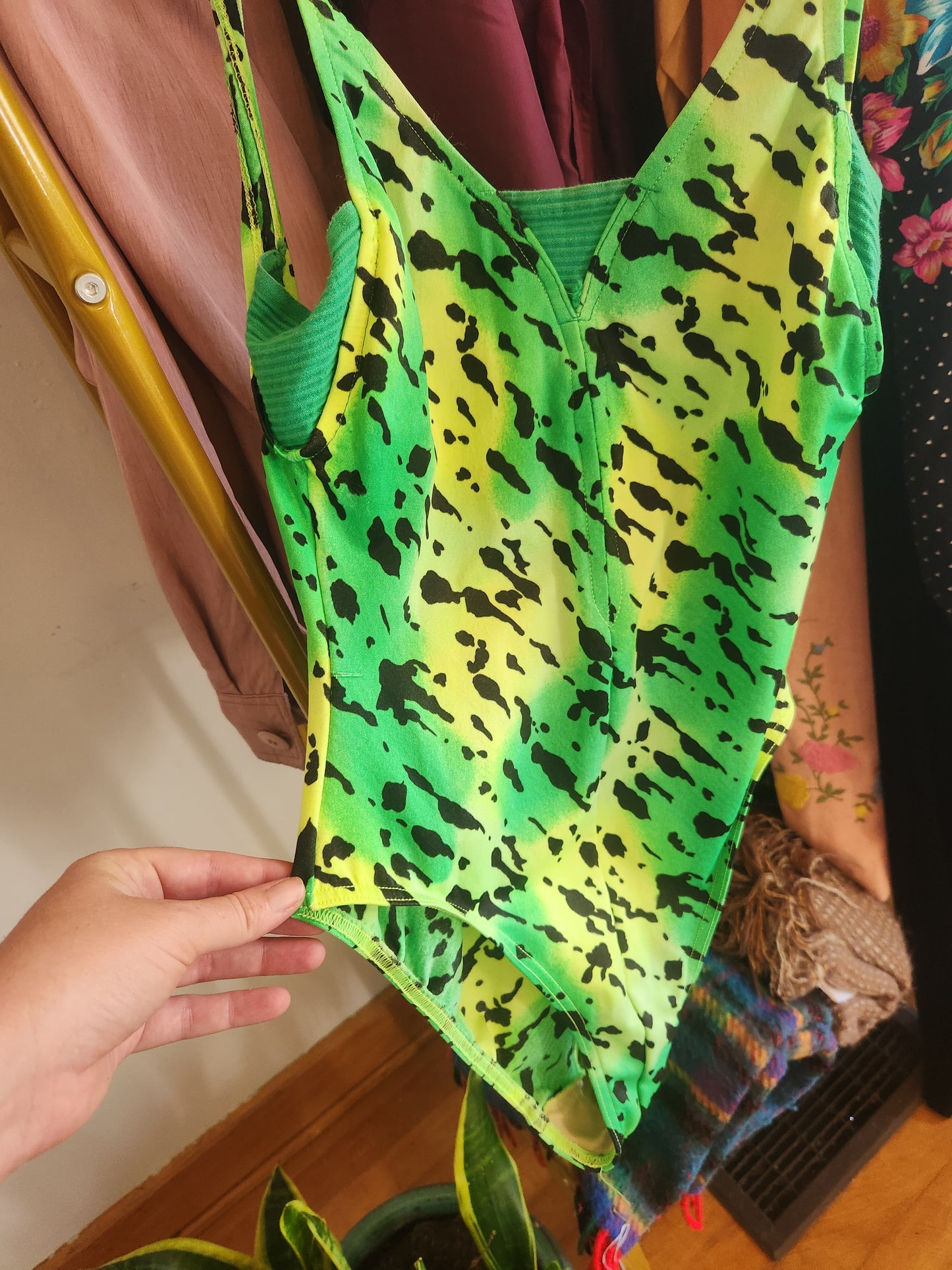 80s Neon Green High Cut Bathing Suit