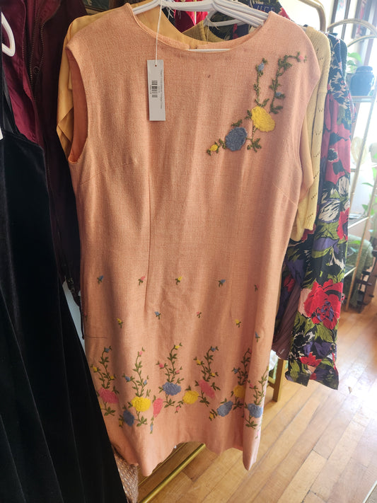 Peach Embroidered Vintage Dress