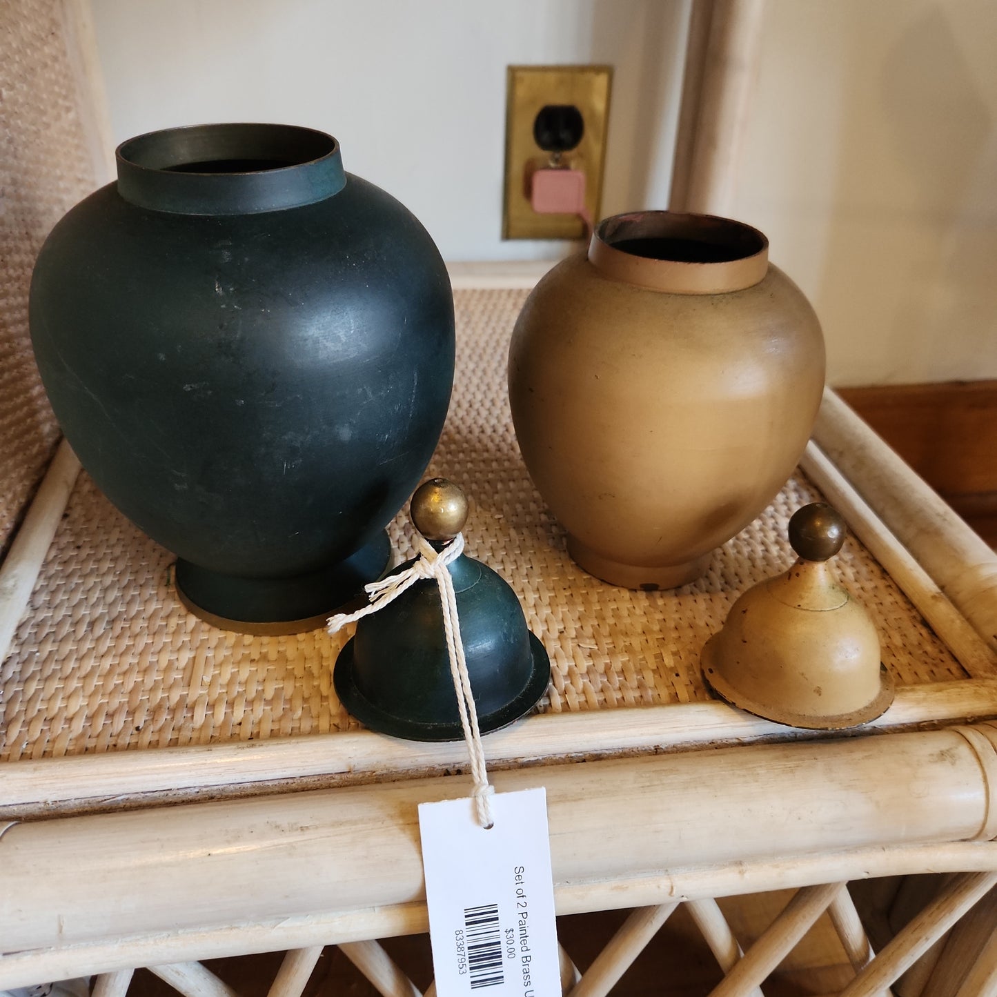 Set of 2 Painted Brass Urns