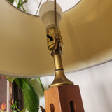 Marble Base Wood and Brass Lamp