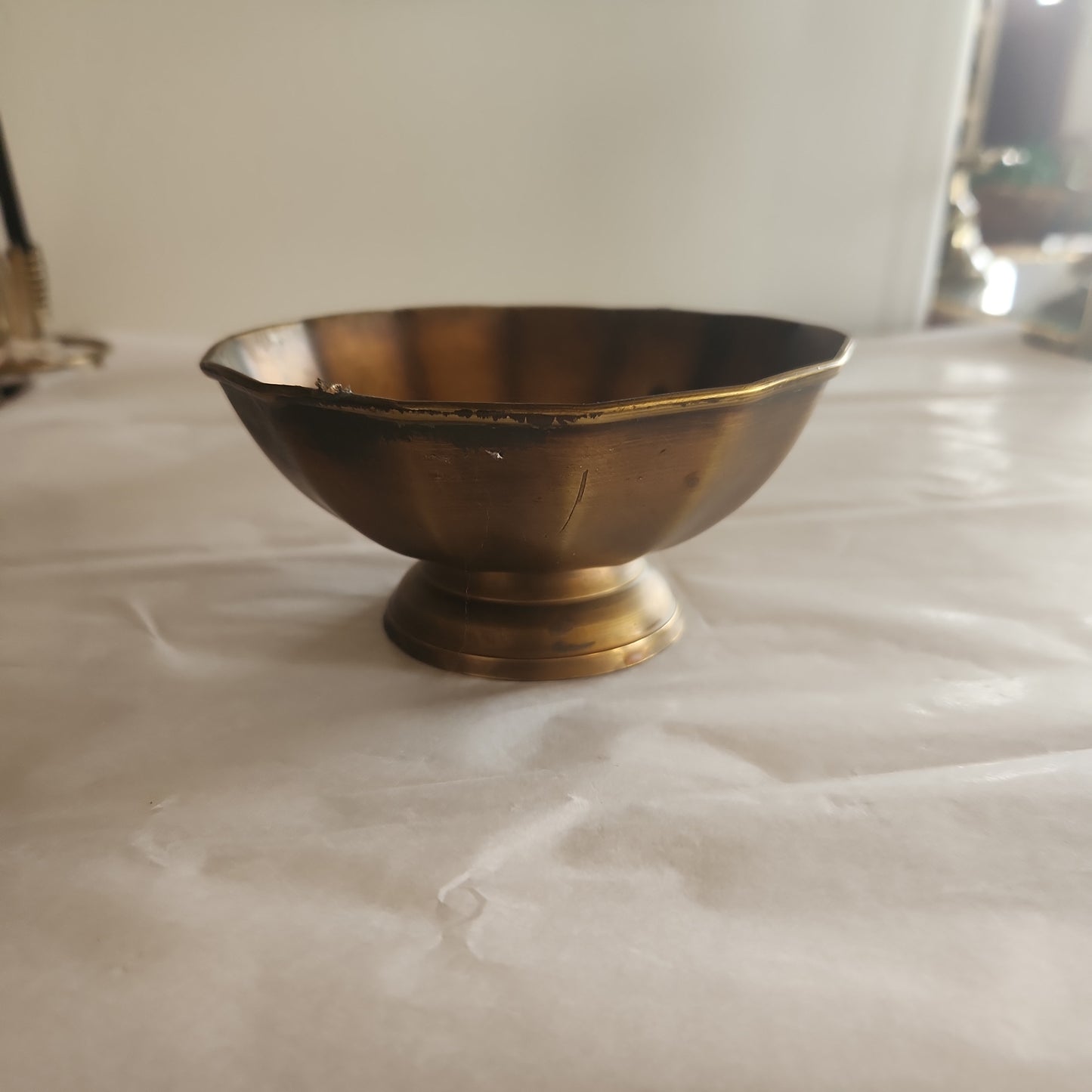 Brass Scalloped Pedestal Bowl