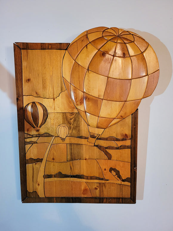 Wood Inset Hot Air Balloon Art Piece