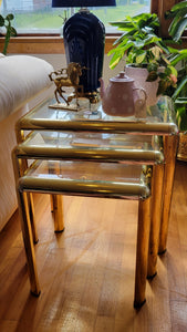 3 piece "brass" and glass nesting tables