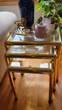 3 piece "brass" and glass nesting tables
