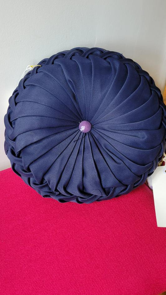 Navy Blue Satin Round Decorative Pillow