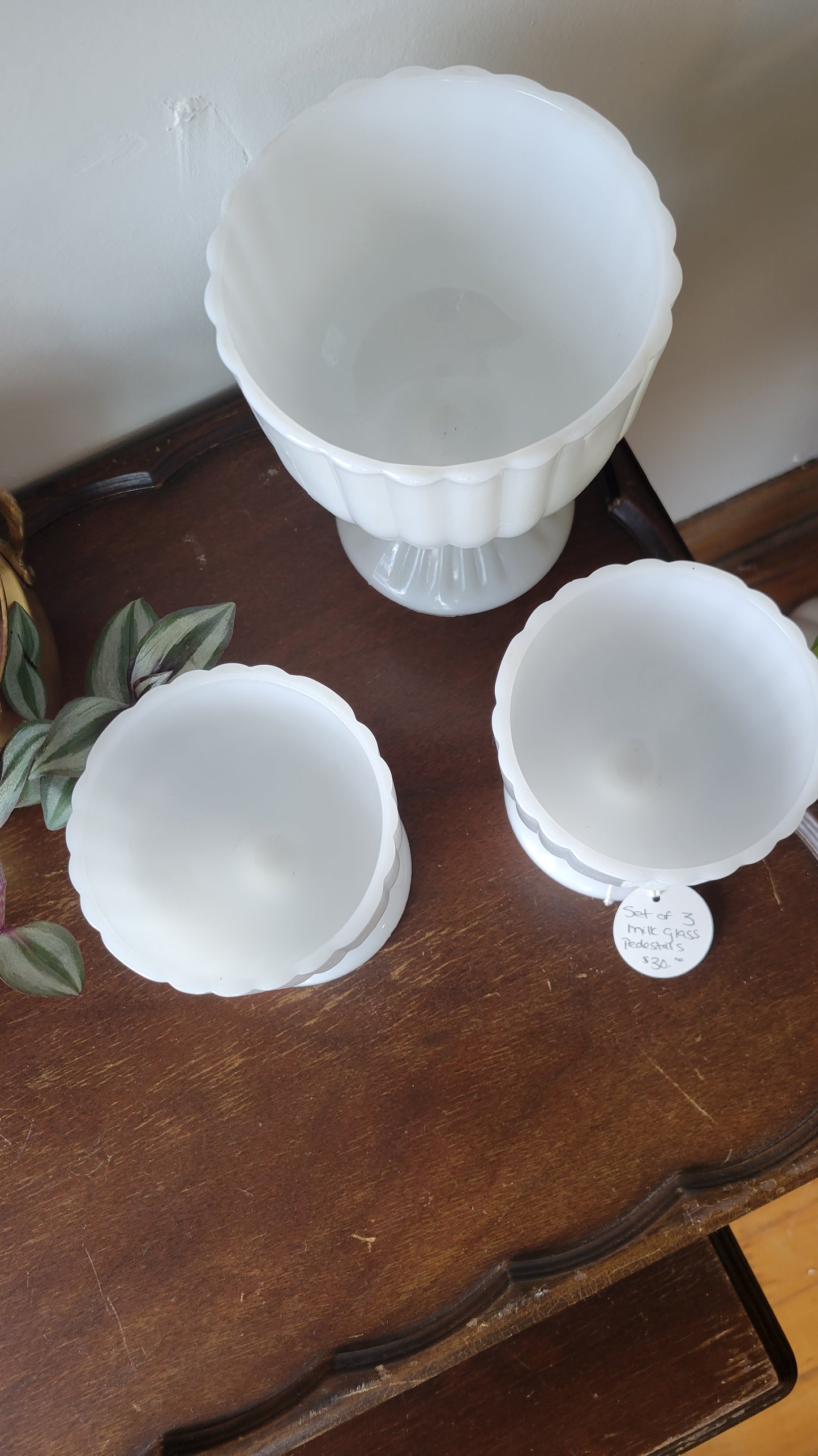 Milk Glass Pedestal Grouping of 3