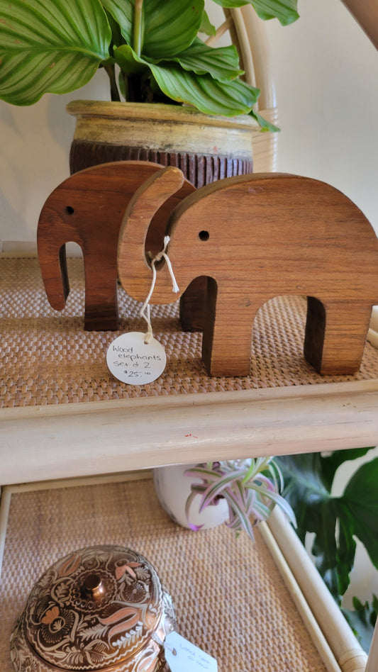 Set of 2 Wood Elephants