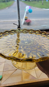 Amber glass cake stand