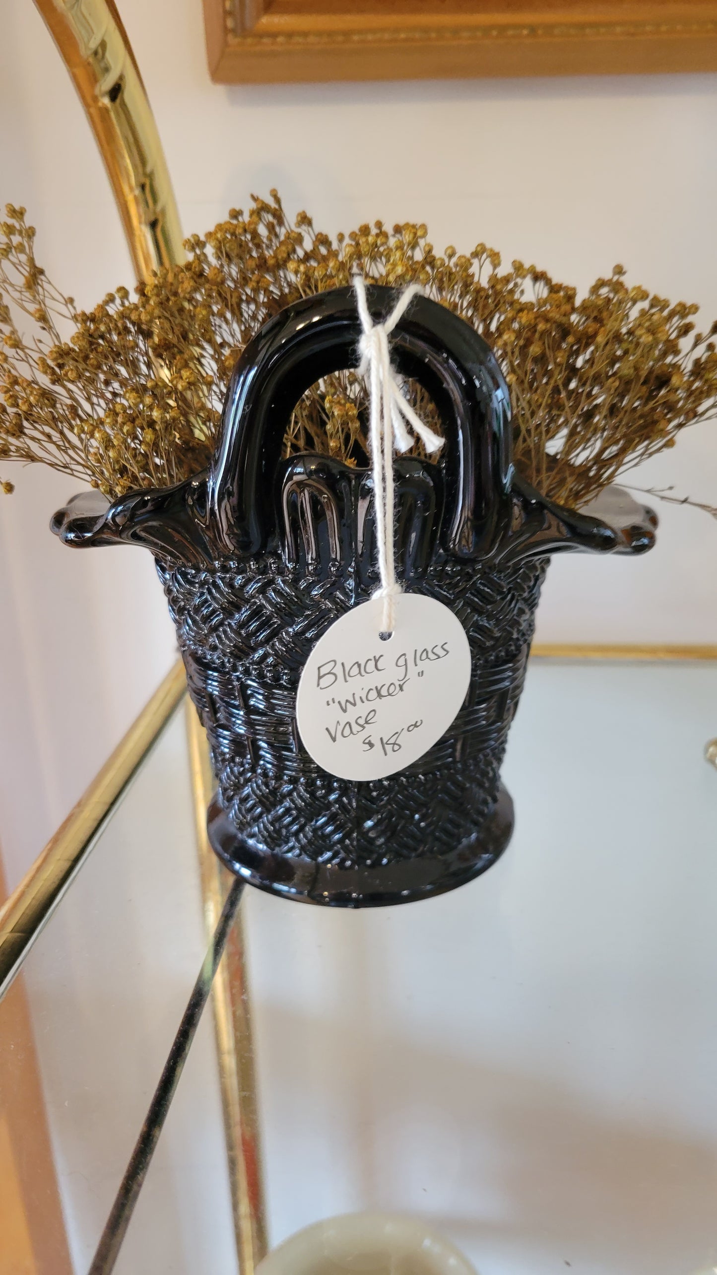 Black glass wicker pattern basket