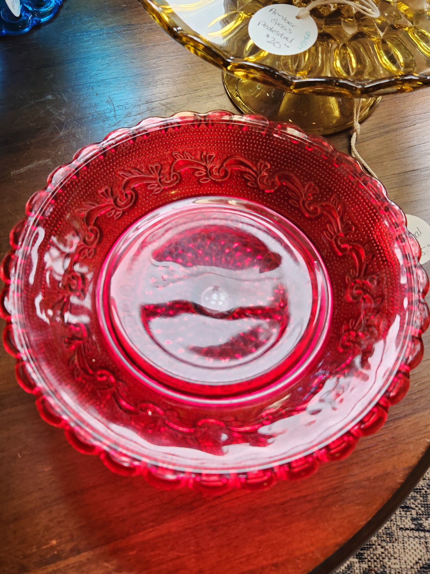 Red Glass Pedestal Dish