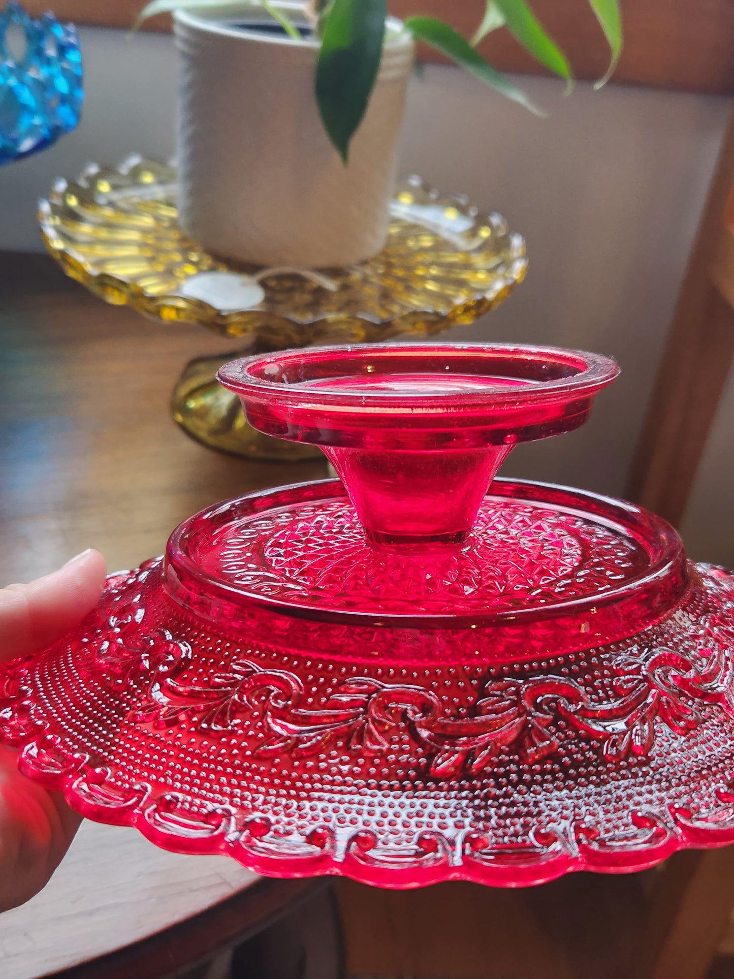 Red Glass Pedestal Dish