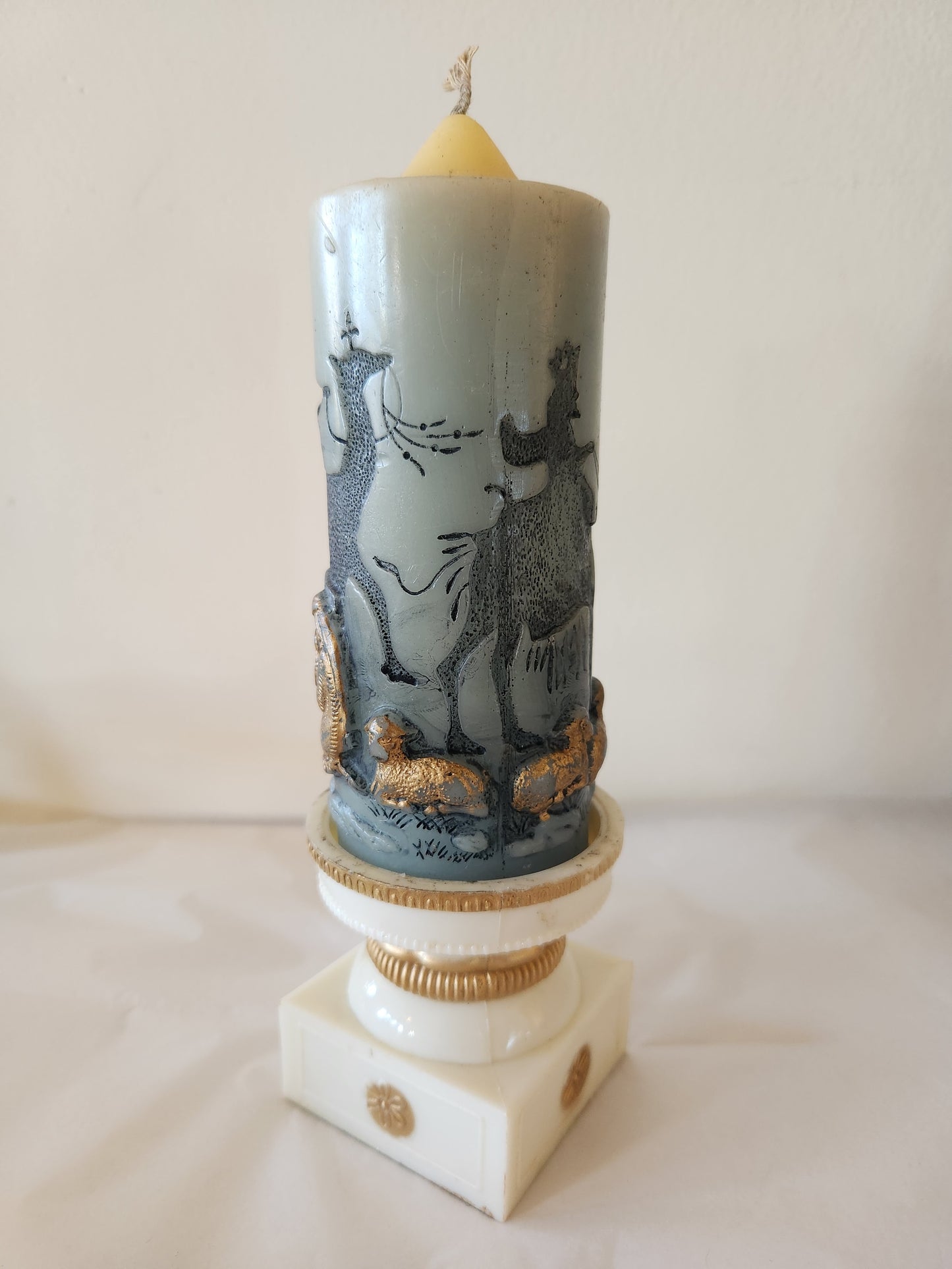Vintage Holy Night Candle on Plastic Base