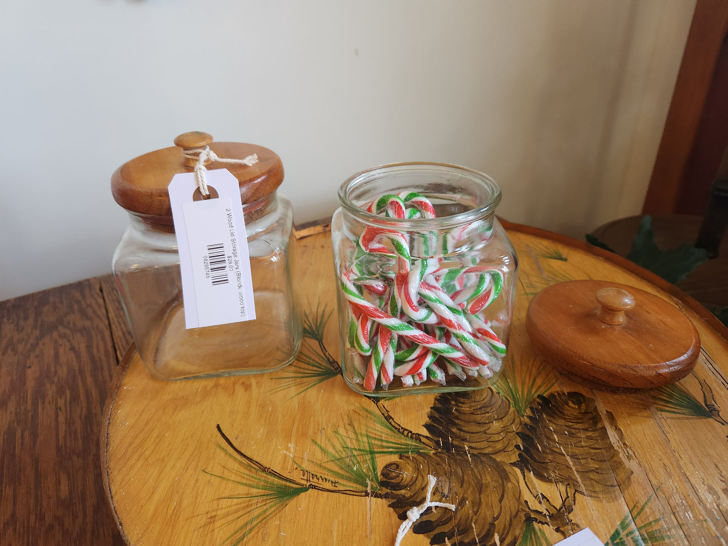 2 Wood Lid Storage Jars (Blonde wood top)