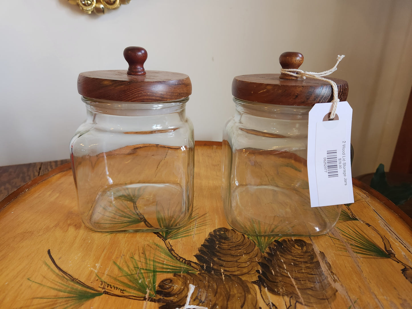 2 Wood Lid Storage Jars