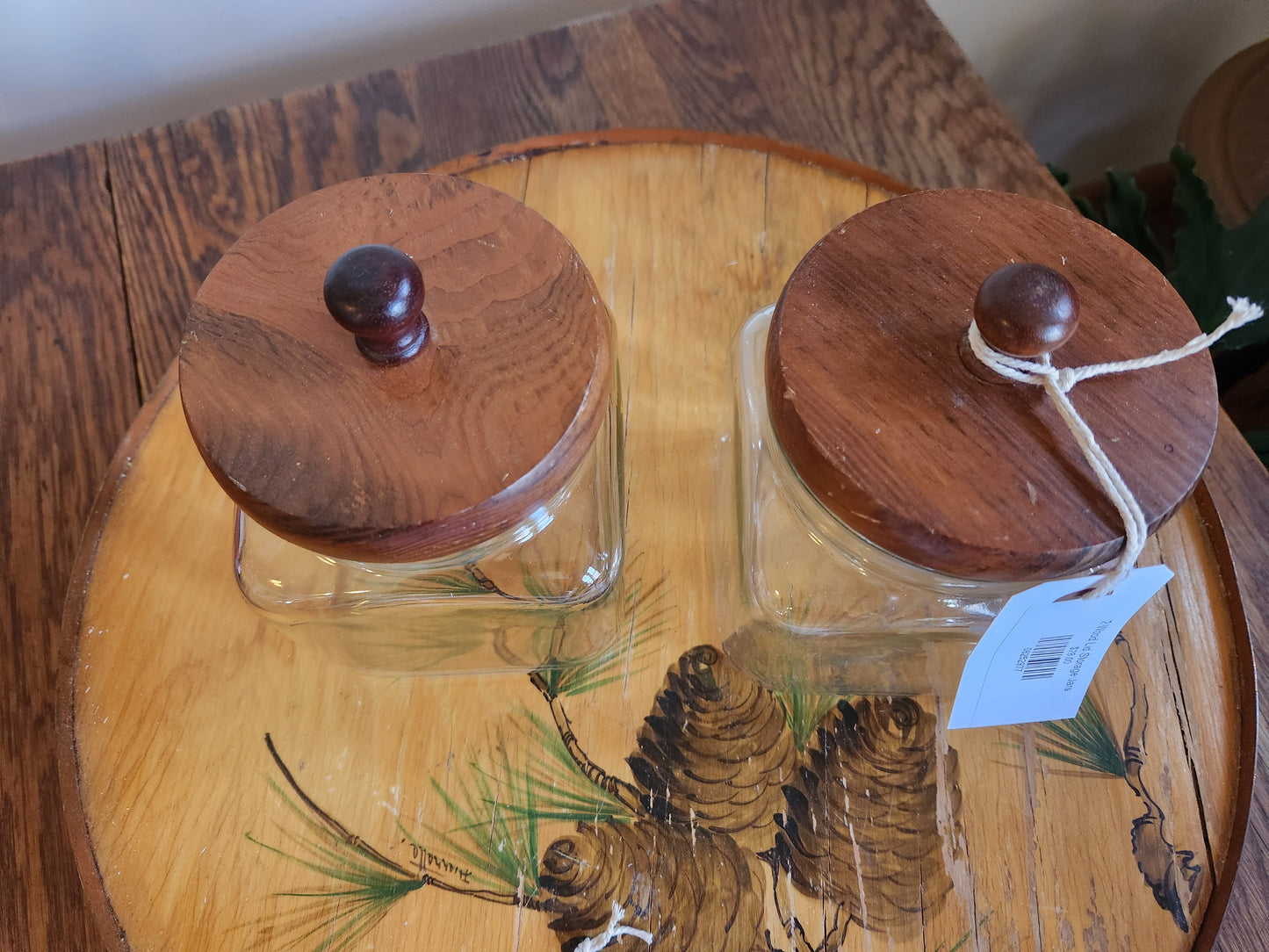2 Wood Lid Storage Jars