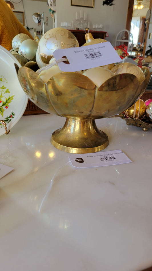 Brass Scalloped Edge Pedestal Bowl