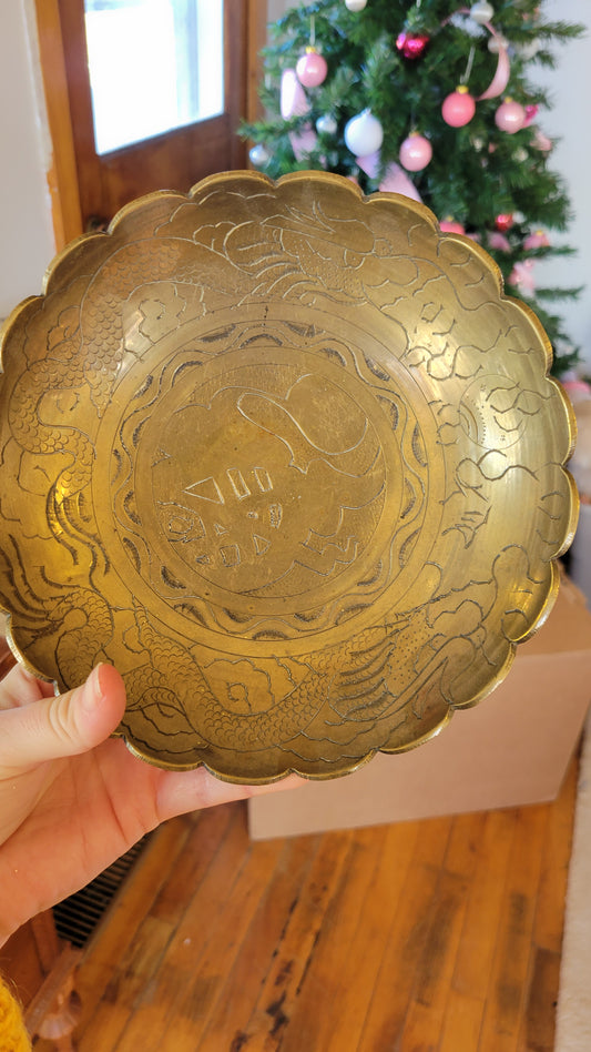 Brass Bowl with Oriental Style Carving