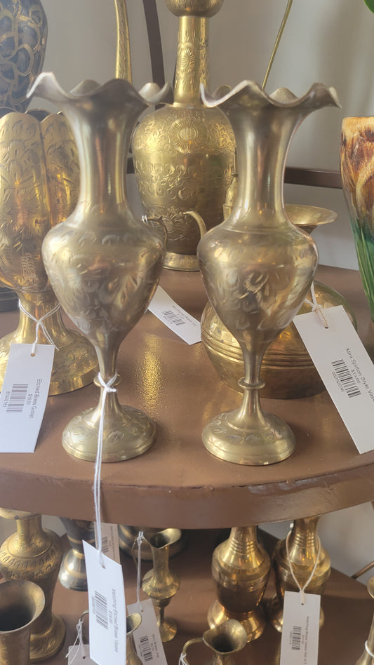 Matching Etched Brass Vases
