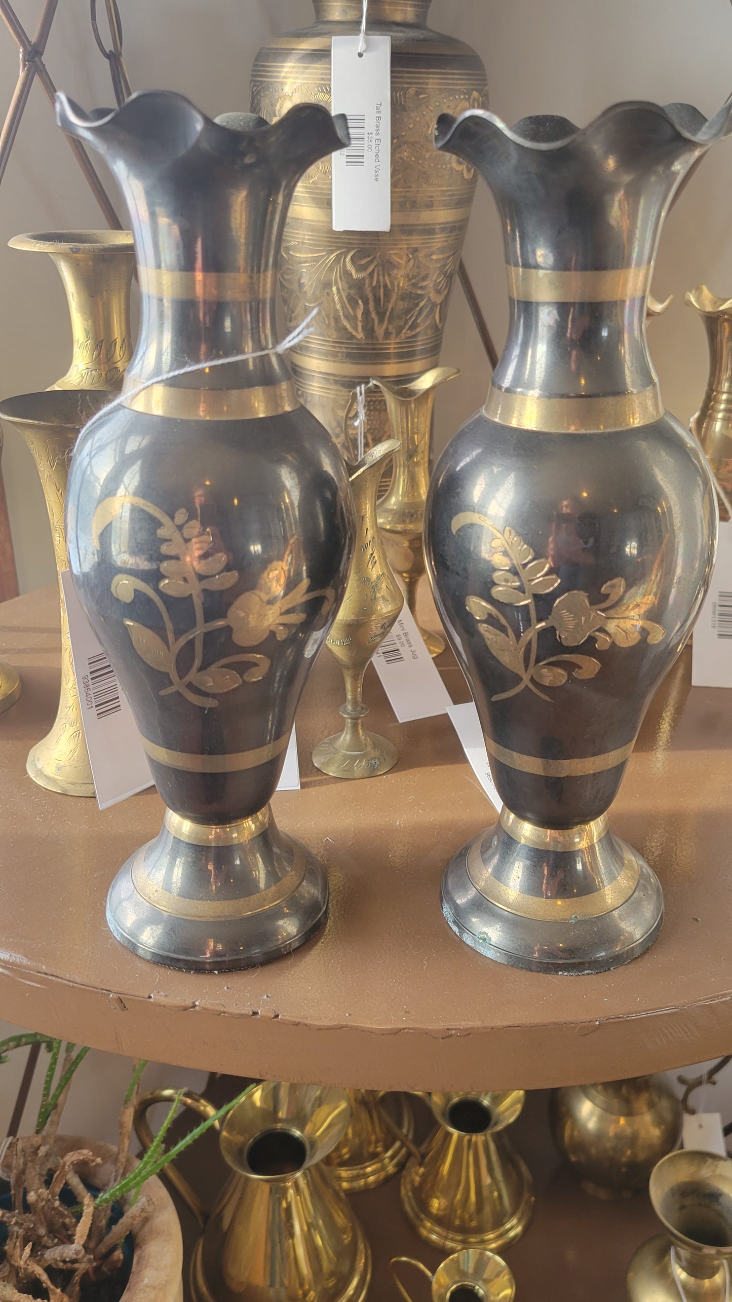 Matching Black and Brass Vases