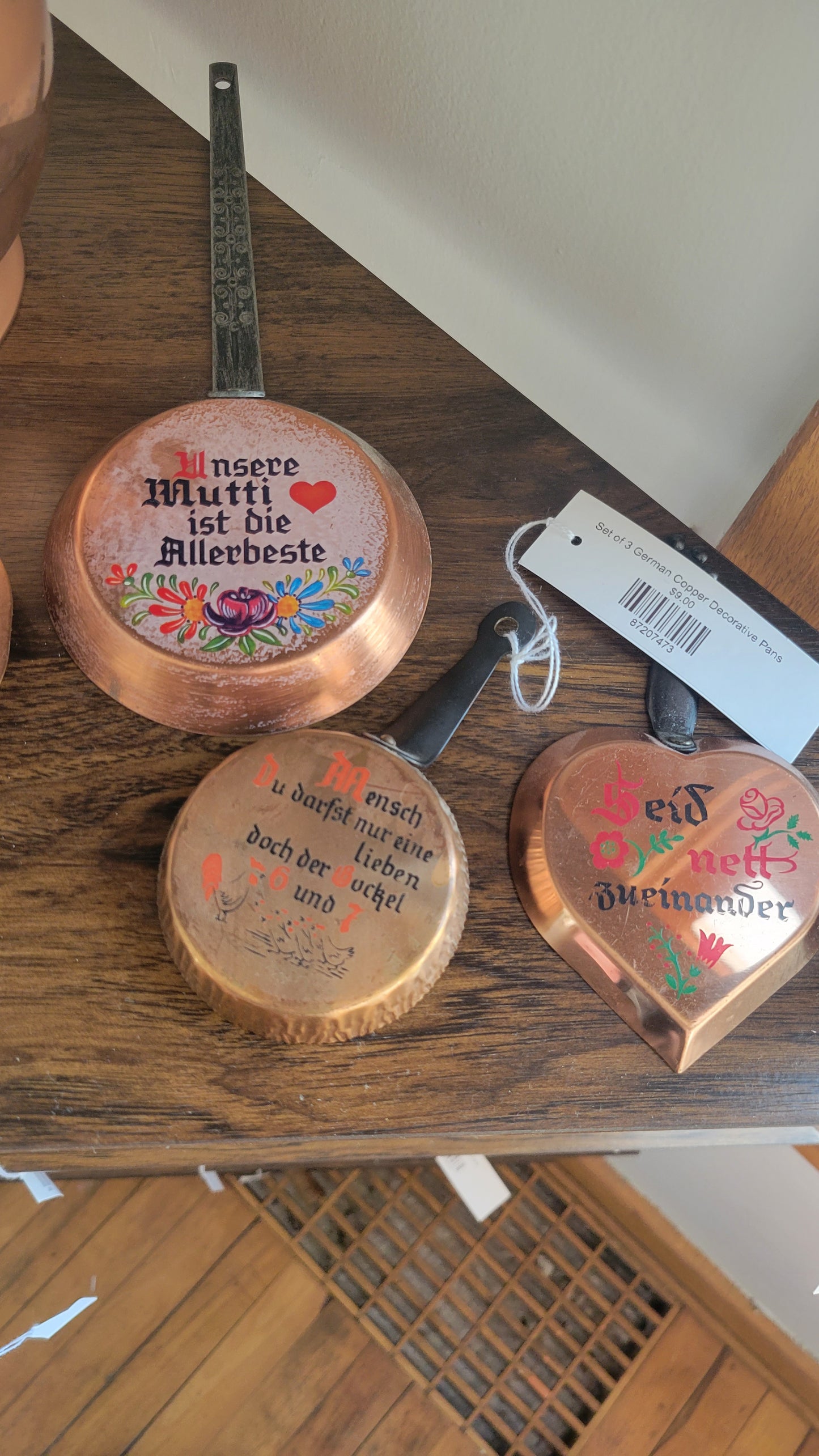 Set of 3 German Copper Decorative Pans