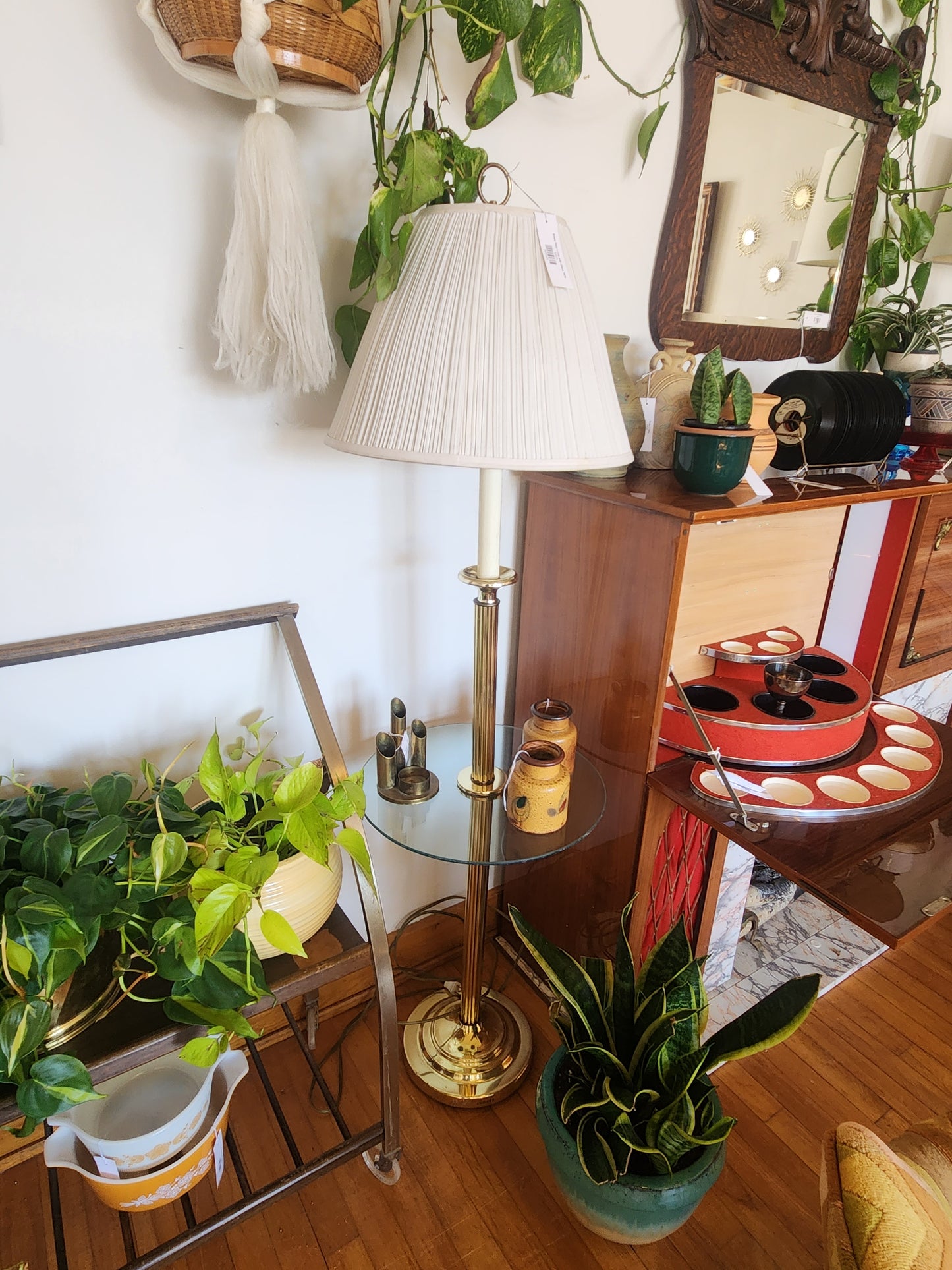 Brass Floor Lamp with Glass Table