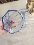 Set of 2 Blue Cut Glass Candlesticks