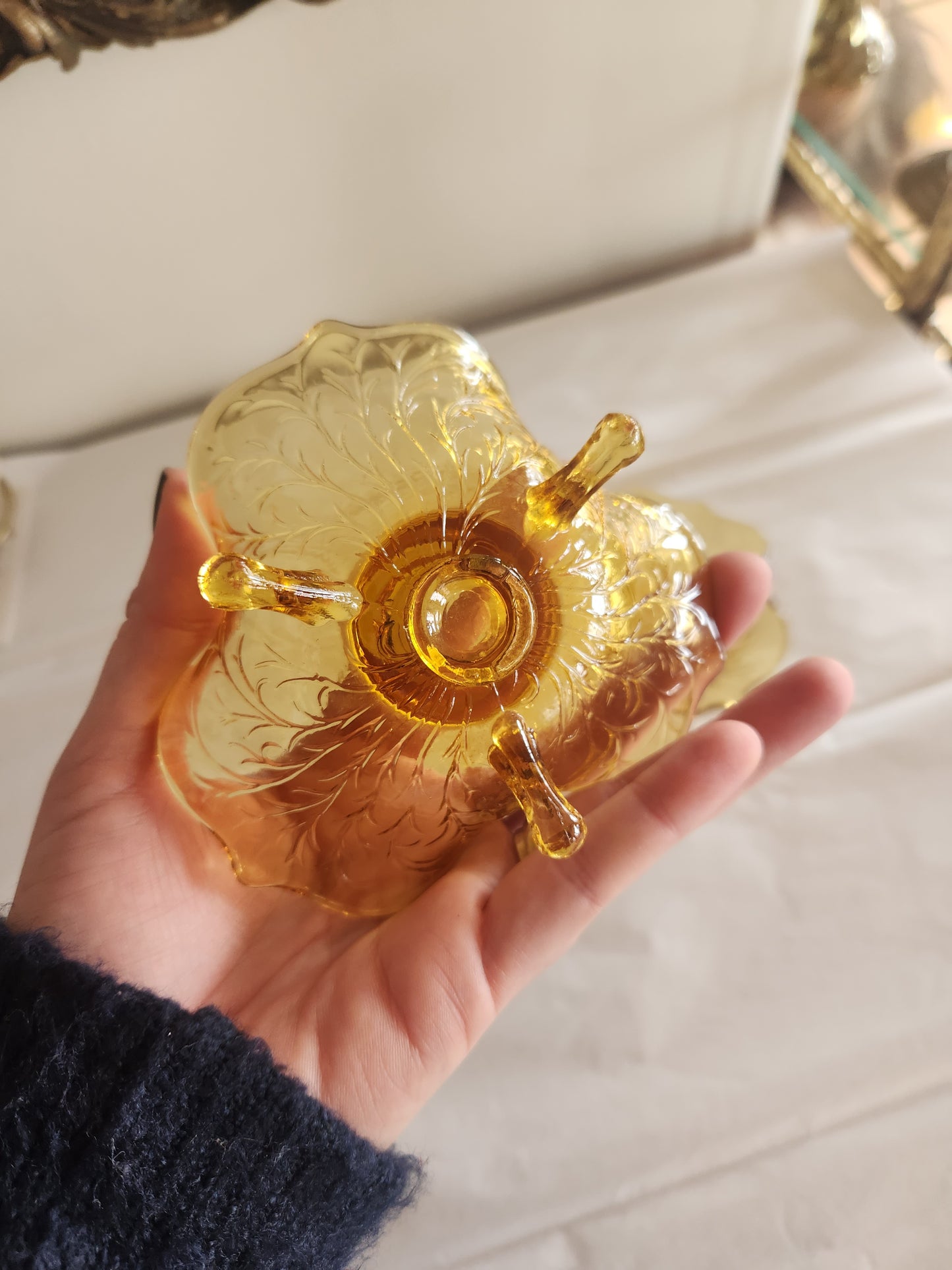 Dainty Amber Glass Footed Candle Holders