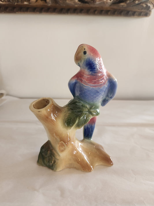 Royal Copley Blue and Pink Parakeet Bud Vase