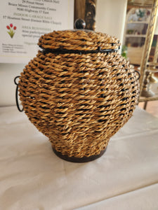 Wicker Lidded Urn Vase