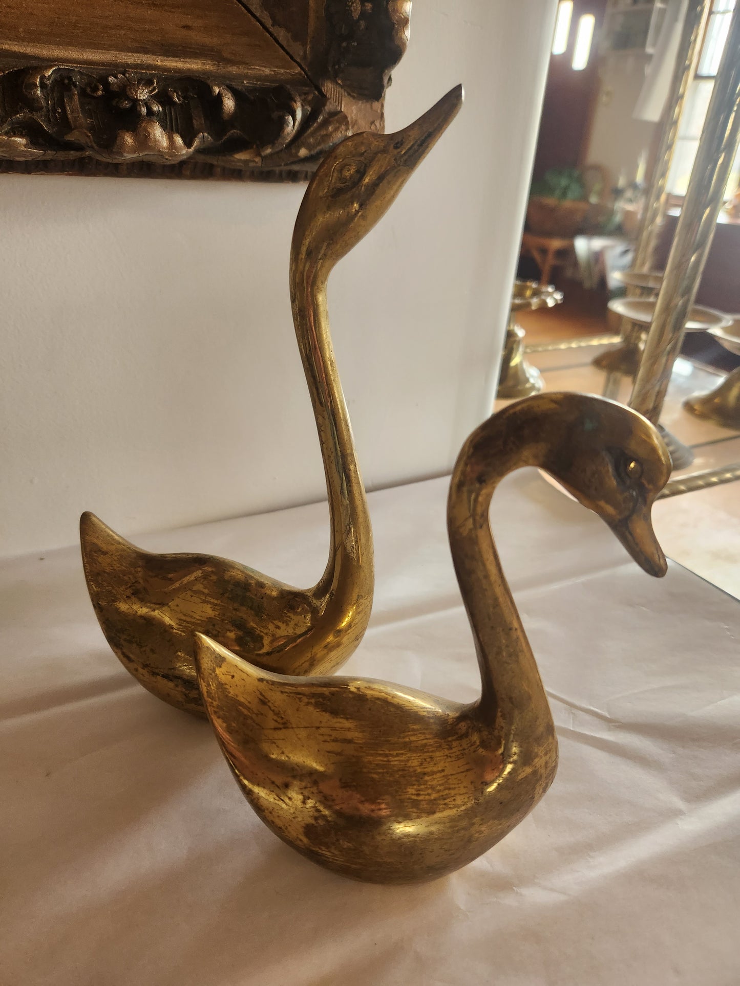 Set of 2 Brass Swan