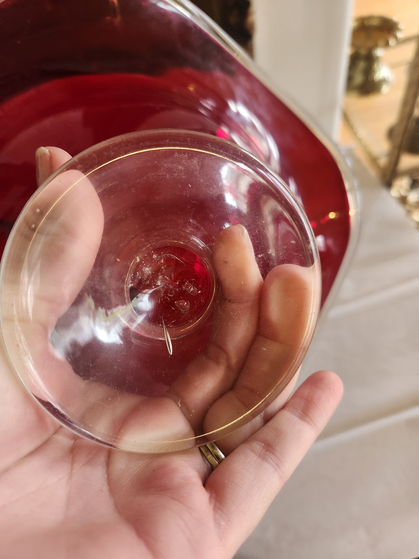 Red Glass Decorative Pedestal Bowl