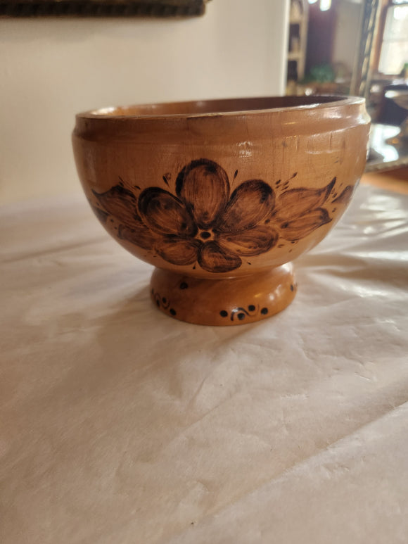 Floral Wooden Pedestal Bowl