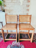 Solid Oak and Cane Stools Set of 2