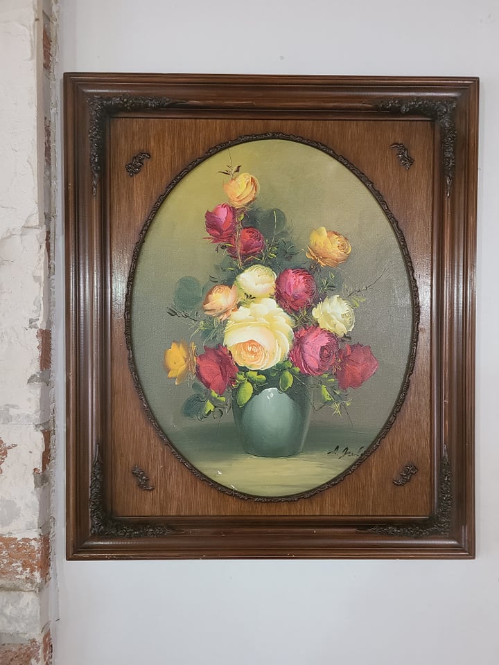 Original Still Life Oil Painting in stunning ornate wood framing