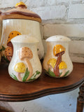 70s Mushroom 3 Piece Canaster Set Plus Salt and Pepper