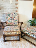Whimsical Birds of Paradise Vintage Lounge Chair with Matching Ottoman