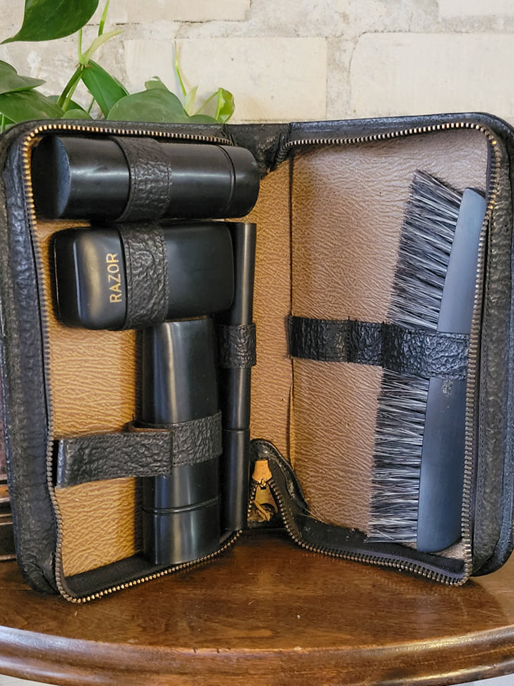 Black Pebble Leather Travel Kit