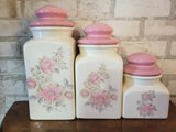 Set of 3 Pink Floral Canisters
