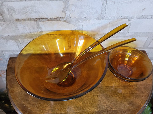 Amber Glass Salad Bowl Set