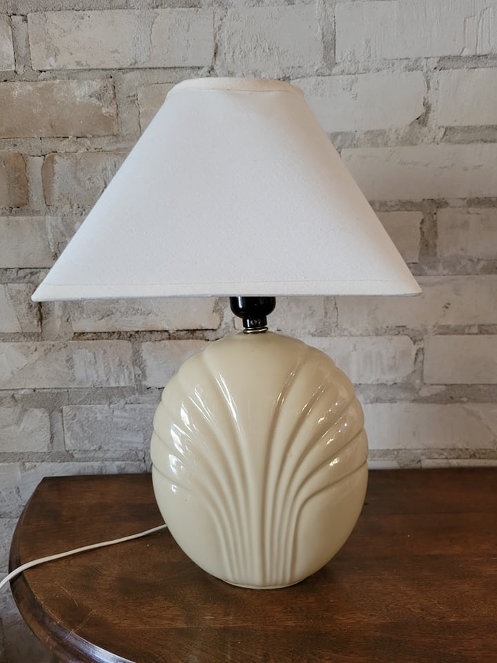 80s Cream Art Deco Style Lamp