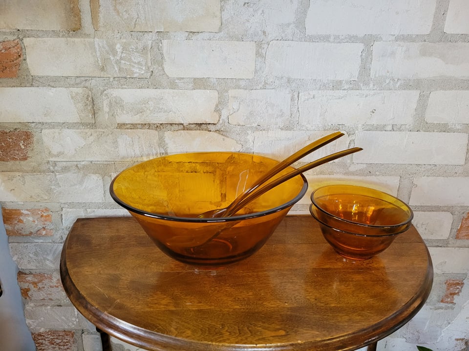 Amber Glass Salad Bowl Set