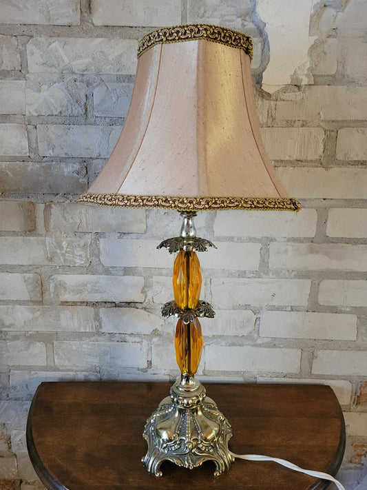 Amber Glass and Brass Lamp