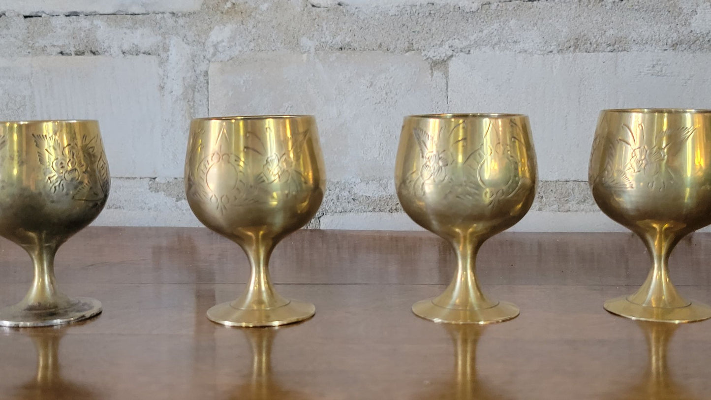 Set of 5 Etched Brass Shot Goblets