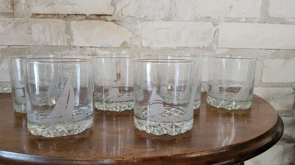 Set of 6 True North Sailing Whiskey Glasses