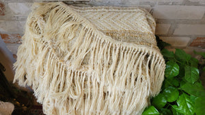 Woven Throw Blanket with Large Fringe and Rounded Corners